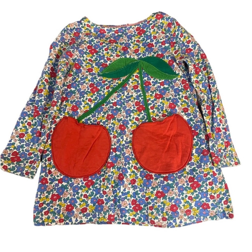 Mini Boden Floral Cherry Dress - Blue and Red